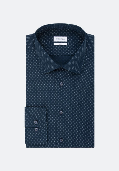 Seidensticker overhemd SLIM FIT UNI POPELINE donkerblauw met Business Kent-kraag in smalle snit