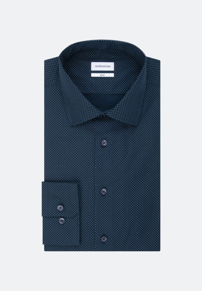 Seidensticker shirt SLIM FIT UNI POPELINE dark blue with Business Kent collar in narrow cut