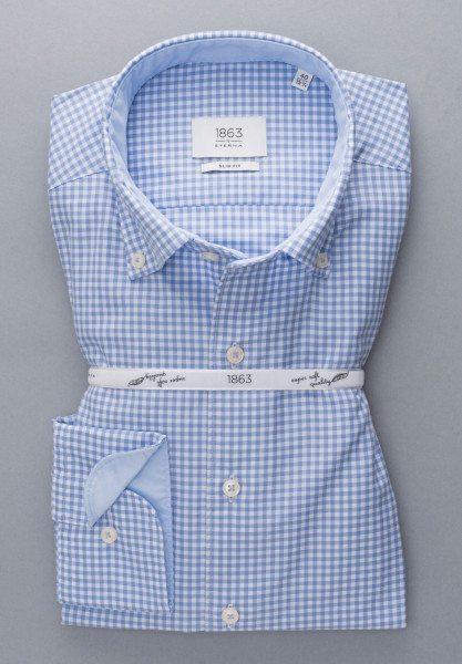 Eterna shirt SLIM FIT TWILL light blue with Button Down collar in narrow cut