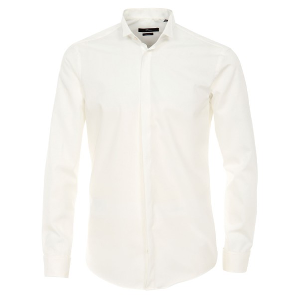 Shirt Venti &quot;Popeline&quot; beige met Wing en verborgen knoopsluiting in moderne pasvorm