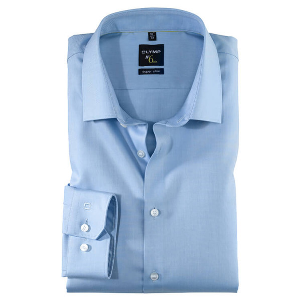 Chemise OLYMP No. Six super slim TWILL bleu clair avec col Urban Kent en coupe super étroite