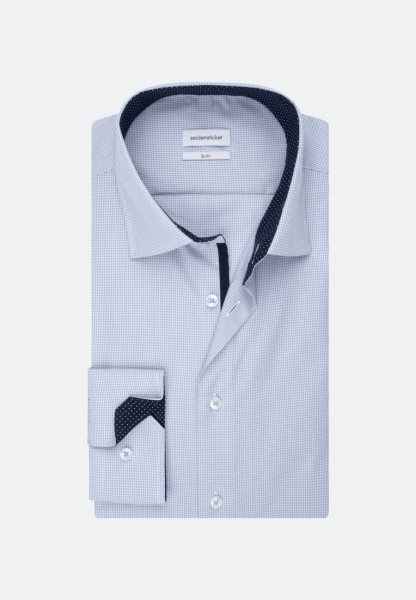 Chemise Seidensticker SLIM FIT UNI POPELINE bleu clair avec col Business Kent en coupe étroite