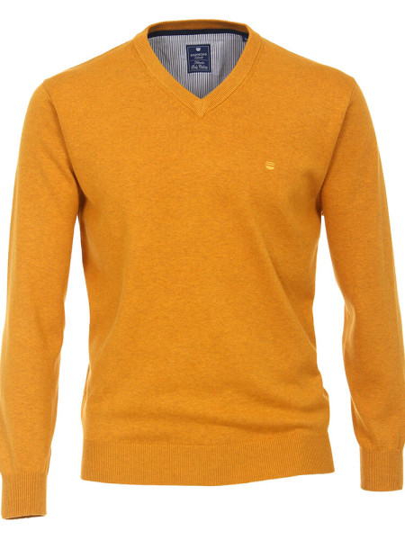 Redmond sweater REGULAR FIT MELANGE orange with V-neck collar in classic cut