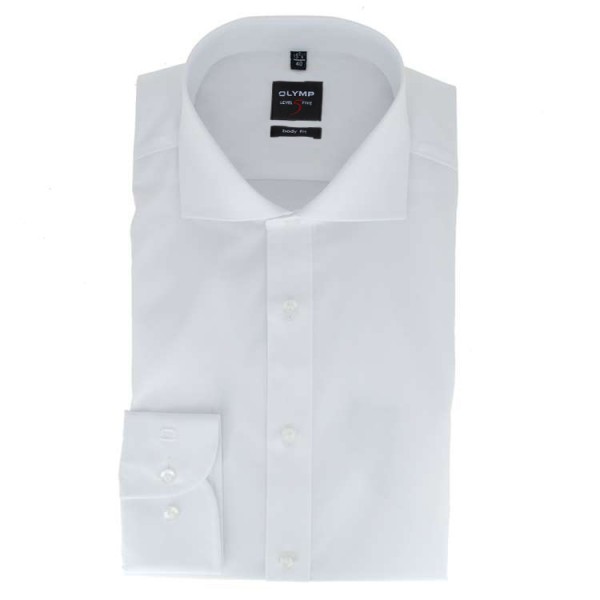 OLYMP Level Five body fit shirt UNI POPELINE white with Shark collar in narrow cut