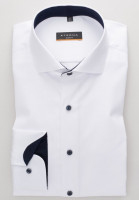 Chemise Eterna SLIM FIT TWILL blanc avec col Italien en coupe étroite