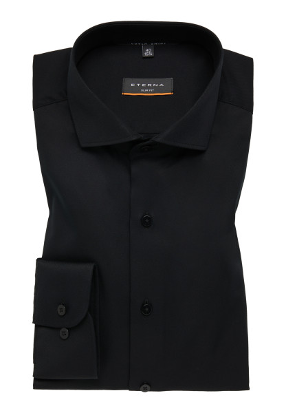 Eterna overhemd SLIM FIT TWILL zwart met Cutaway kraag in smalle snit