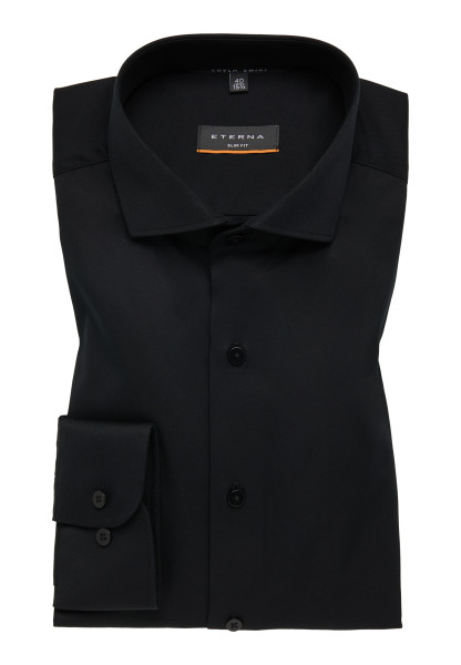 Chemise Eterna SLIM FIT TWILL noir avec col Italien en coupe étroite