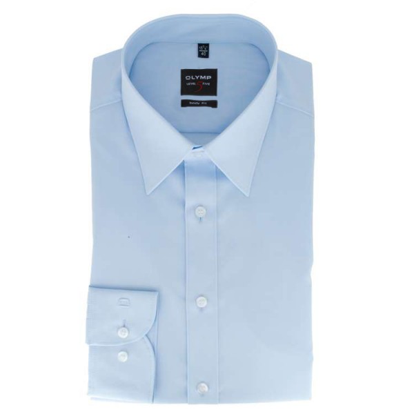 Chemise OLYMP Level Five body fit UNI POPELINE bleu clair avec col New York Kent en coupe étroite