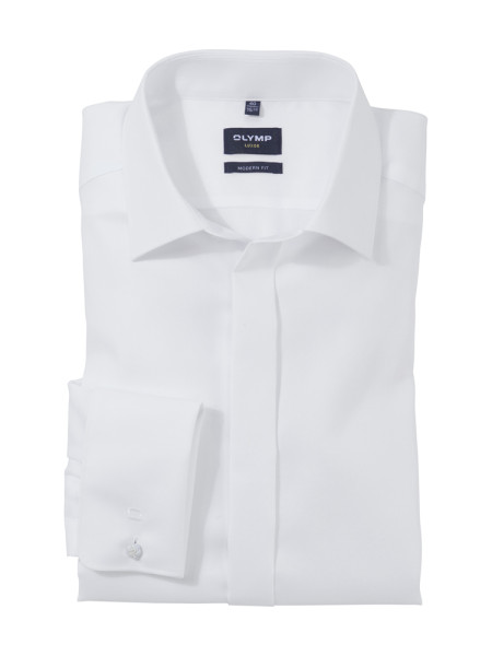 Chemise Olymp MODERN FIT UNI POPELINE blanc avec col Nouveau Kent en coupe moderne