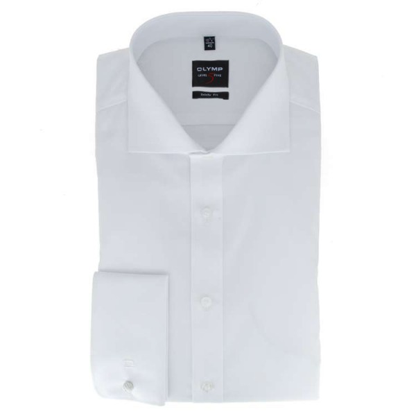 OLYMP Level Five body fit shirt UNI POPELINE white with Shark collar in narrow cut