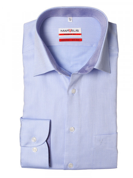 Marvelis MODERN FIT shirt STRUCTURE light blue with New Kent collar in modern cut