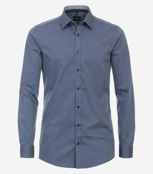 Venti shirt BODY FIT UNI POPELINE medium blue with Kent collar in narrow cut