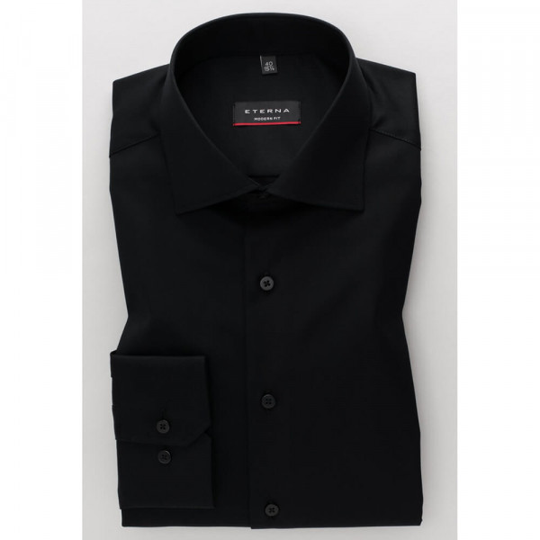 Eterna shirt MODERN FIT TWILL black with Classic Kent collar in modern cut