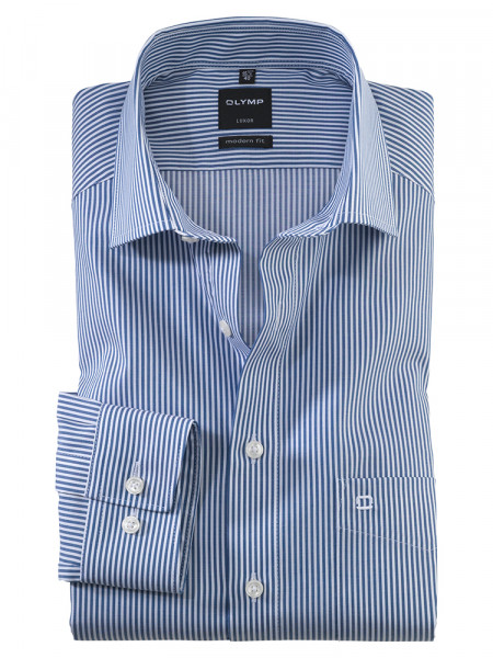OLYMP shirt MODERN FIT TWILL STRIPES dark blue with Global Kent collar in modern cut