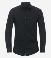 Redmond shirt SLIM FIT UNI POPELINE black with Kent collar in narrow cut