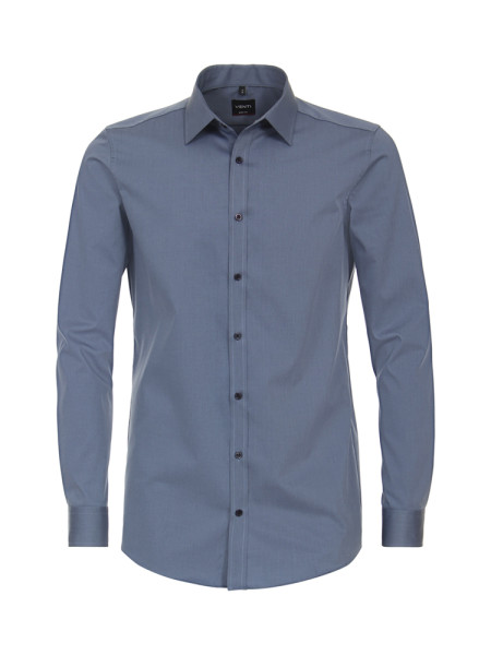 Venti shirt BODY FIT UNI POPELINE medium blue with Kent collar in narrow cut