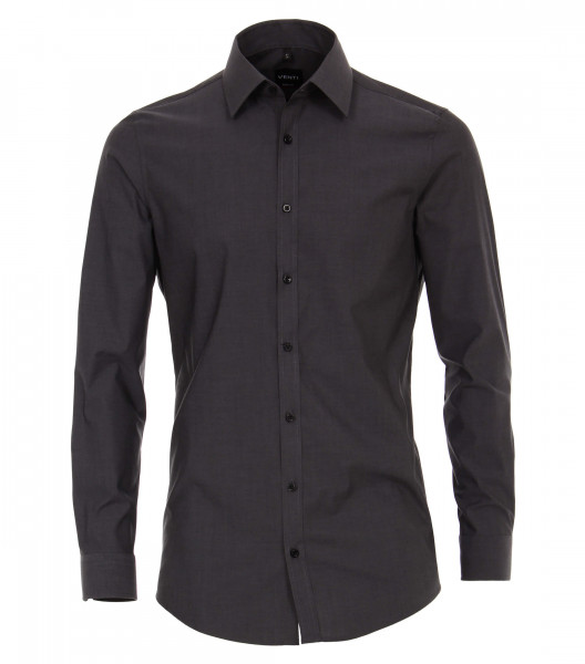 Chemise Venti BODY FIT UNI POPELINE anthracite avec col Kent en coupe étroite