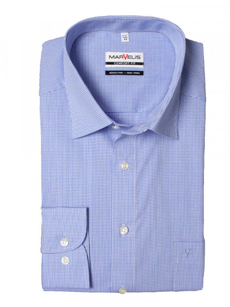 Marvelis COMFORT FIT shirt UNI POPELINE light blue with New Kent collar in classic cut