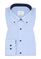 Eterna Hemd MODERN FIT VICHY POPELINE hellblau mit Button Down Kragen in moderner Schnittform