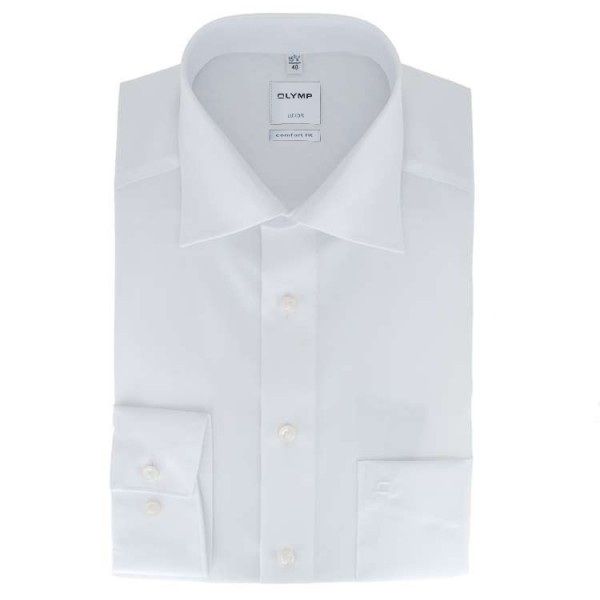 Chemise OLYMP Luxor comfort fit UNI POPELINE blanc avec col Nouveau Kent en coupe classique