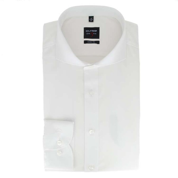 OLYMP Level Five body fit shirt TWILL white with Shark collar in narrow cut