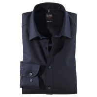 OLYMP Level Five body fit shirt TWILL dark blue with New York Kent collar in narrow cut