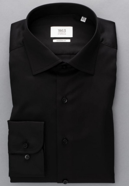 Eterna shirt MODERN FIT TWILL black with Classic Kent collar in modern cut