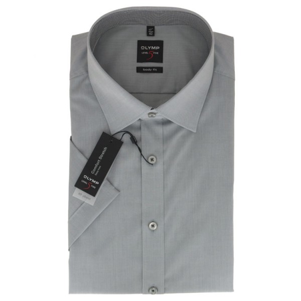 OLYMP shirt BODY FIT UNI STRETCH grey with New York Kent collar in narrow cut