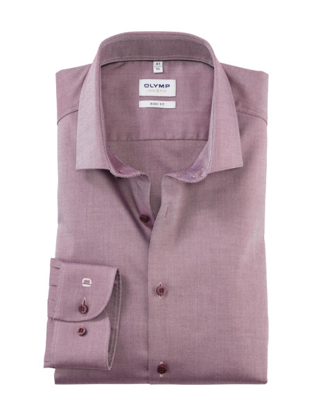Olymp Hemd BODY FIT TWILL rot mit Modern Kent Kragen in schmaler Schnittform