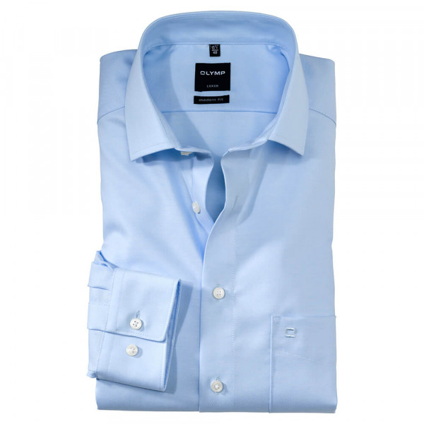 OLYMP Luxor modern fit Hemd TWILL hellblau mit Global Kent Kragen in moderner Schnittform