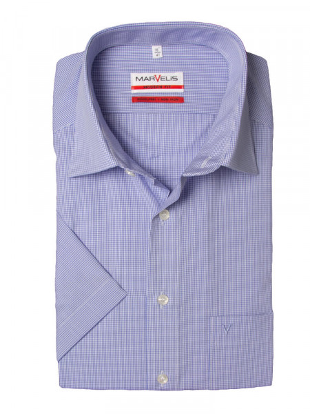 Marvelis MODERN FIT overhemd UNI POPELINE lichtblauw met Nieuw Kentkraag in moderne snit