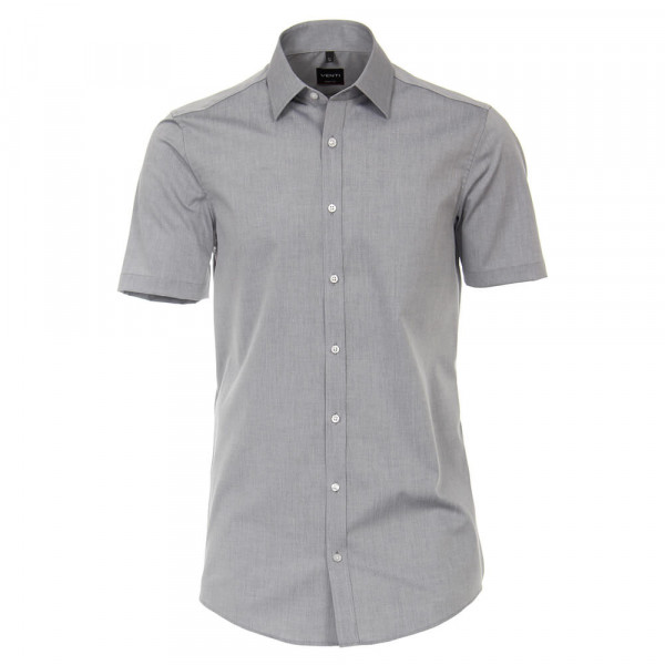 Venti shirt BODY FIT UNI POPELINE grey with Kent collar in narrow cut