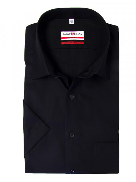 Marvelis MODERN FIT shirt UNI POPELINE black with New Kent collar in modern cut