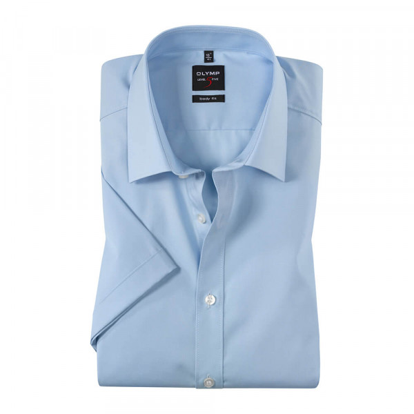 OLYMP Level Five body fit shirt UNI POPELINE light blue with New York Kent collar in narrow cut