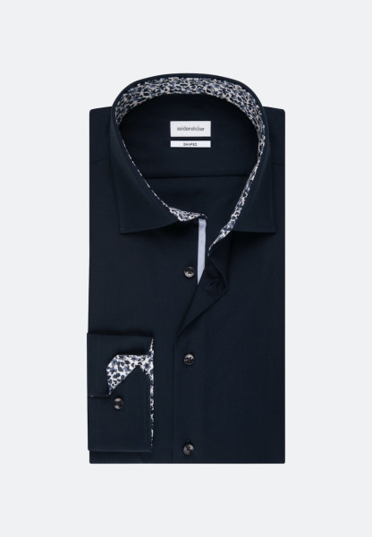 Seidensticker shirt TAILORED UNI POPELINE dark blue with Business Kent collar in narrow cut