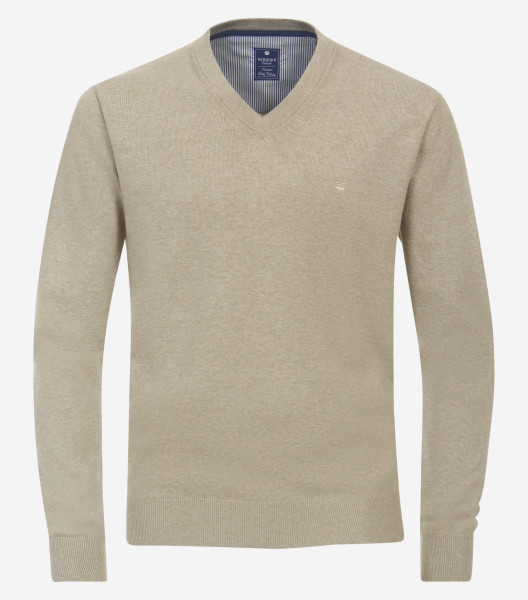 Redmond sweater REGULAR FIT KNITTED beige with V-neck collar in classic cut