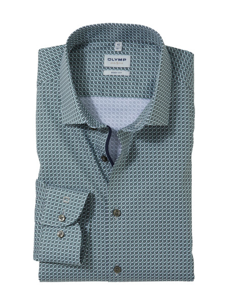 Olymp Hemd BODY FIT TWILL grün mit Modern Kent Kragen in schmaler Schnittform