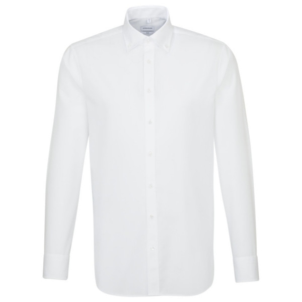 Seidensticker SLIM FIT shirt UNI POPELINE white with Button Down collar in narrow cut