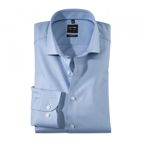 Chemise OLYMP Level Five body fit TWILL bleu clair avec col Royal Kent en coupe étroite