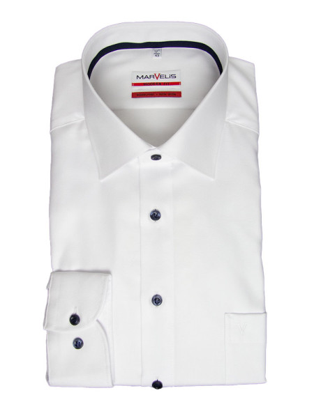 Marvelis shirt MODERN FIT TWILL white with New Kent collar in modern cut
