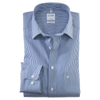 Chemise OLYMP Luxor comfort fit TWILL BANDES bleu foncé avec col Nouveau Kent en coupe classique