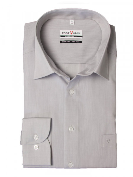 Marvelis COMFORT FIT overhemd CHAMBRAY grauw met Nieuw Kentkraag in klassieke snit