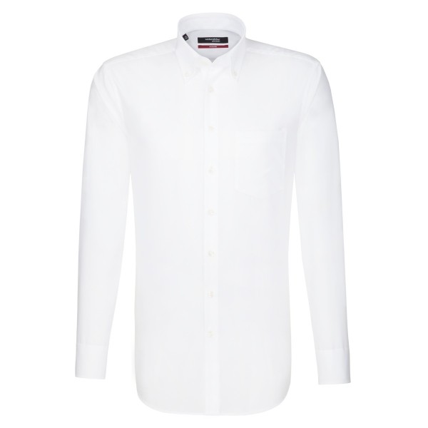 Seidensticker REGULAR shirt UNI POPELINE white with Button Down collar in modern cut