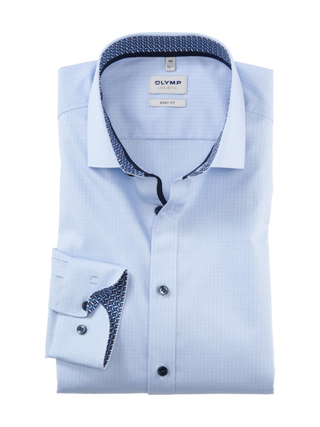 Olymp Hemd BODY FIT TWILL hellblau mit Modern Kent Kragen in schmaler Schnittform