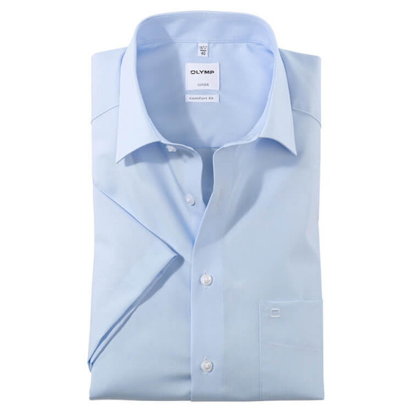 Chemise OLYMP Luxor comfort fit UNI POPELINE bleu clair avec col Nouveau Kent en coupe classique