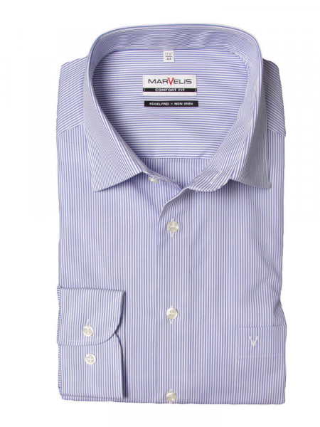 Marvelis COMFORT FIT shirt UNI POPELINE light blue with New Kent collar in classic cut