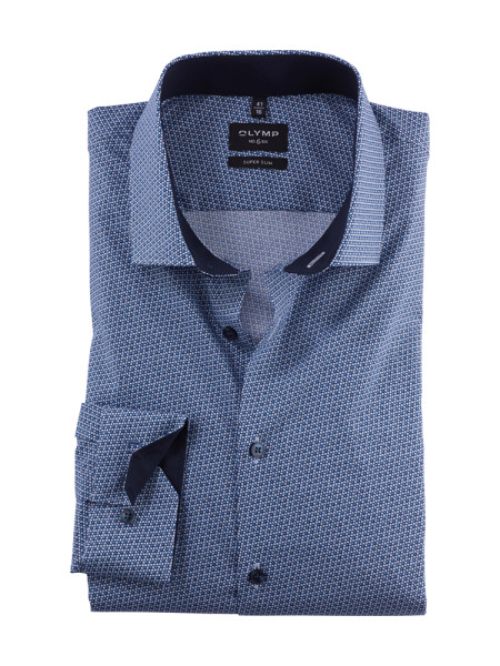 Olymp Hemd SUPER SLIM PRINT mittelblau mit Modern Kent Kragen in super schmaler Schnittform