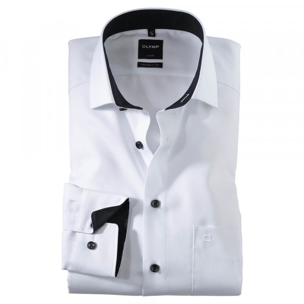 OLYMP Luxor modern fit overhemd FAUX UNI wit met Global Kentkraag in moderne snit