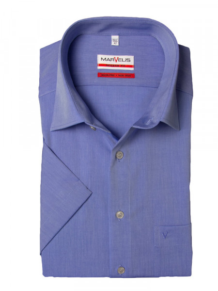 Marvelis MODERN FIT shirt CHAMBRAY medium blue with New Kent collar in modern cut