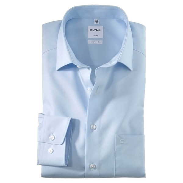 OLYMP Luxor comfort fit shirt UNI POPELINE light blue with New Kent collar in classic cut